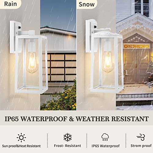 Outdoor Lighting Fixtures Wall Mount, Sensor Exterior Wall Lights for House, Anti Rust Porch Light, White Sconce Lamp, Waterproof Wall Lantern for Doorway, Garage, 2-Pack