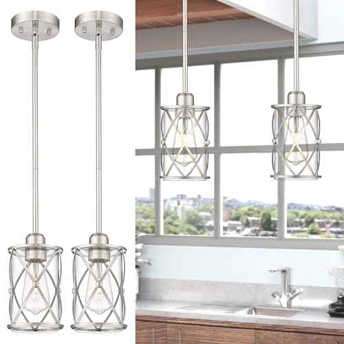 Brushed Gold Pendant Light Fixtures, 3-Light Modern Dining Room Cluster Pendant Light with Milky Glass, Mid Century Cage Hanging Pendant Lighting for Kitchen, Adjustable, CH9176BGW3