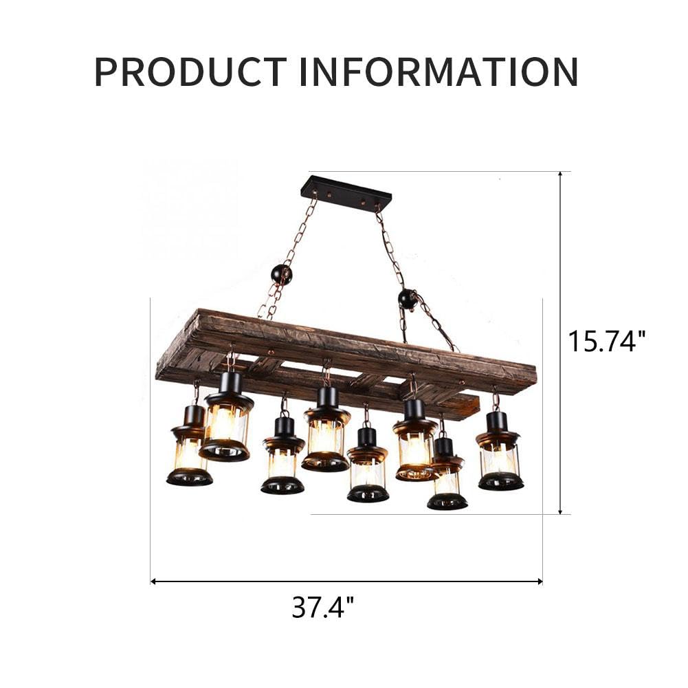 8 Lights Industrial Retro Wooden Chandelier Pendant Light Island Hanging Ceiling Fixture Vintage Farmhouse Wood Light Adjustable Chain for Home Cafe Bar Restaurant (39.4")