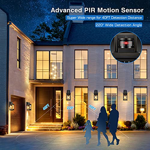 Porch Lights Outdoor with Motion Sensor, Dusk to Dawn Outdoor Wall Lights Lantern, Anti-Rust Matte Black Outside Light Fixture Sconce for House, Patio, Garage, Waterproof