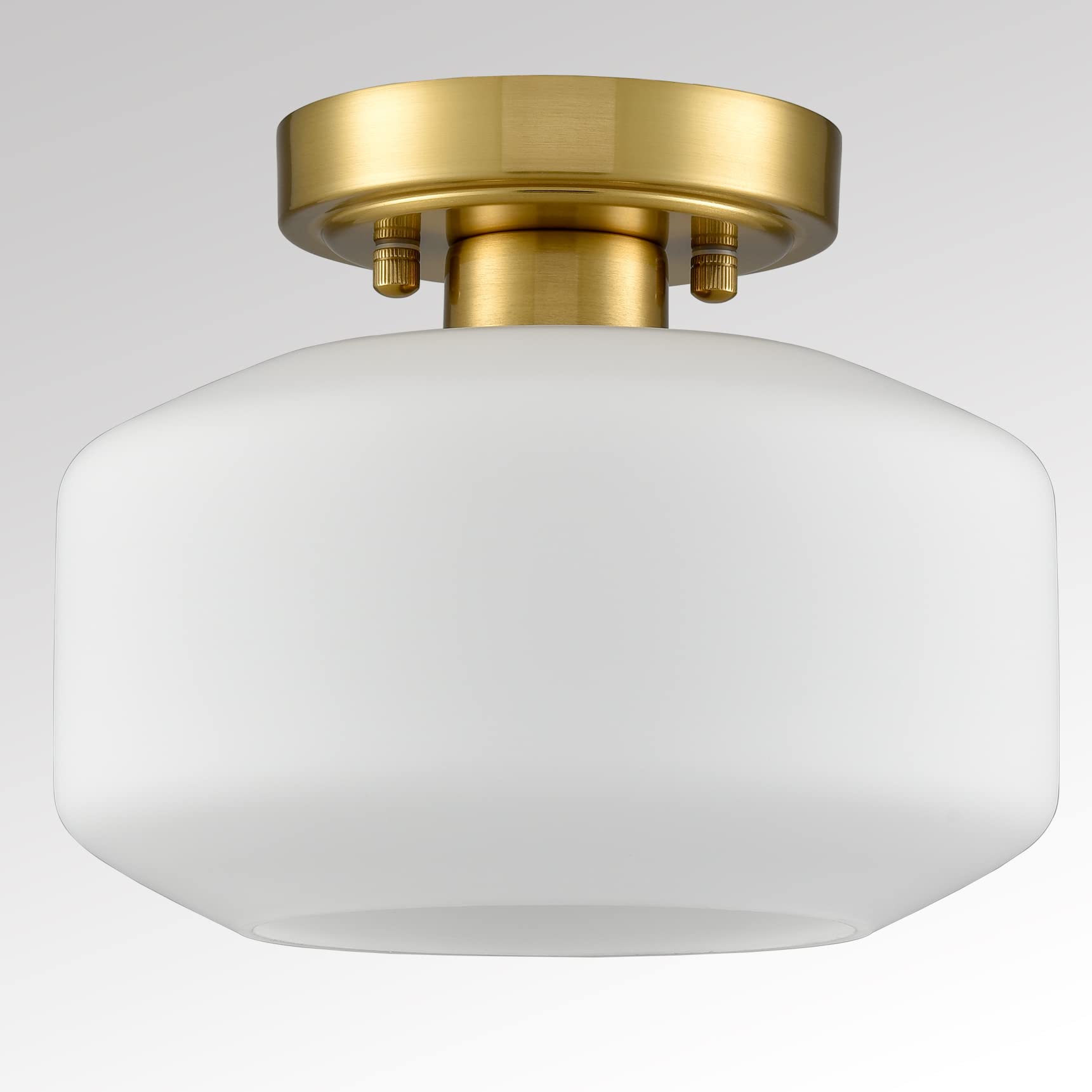 Modern Farmhouse Semi Flush Mount Ceiling Light Gold Hallway Light Fixture Ceiling Hung Opal Milk Glass Shade