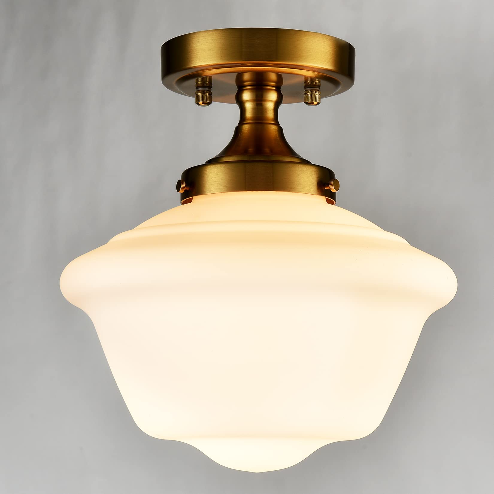 Gold Semi Flush Mount Ceiling Light Modern Schoolhouse Ceiling Light Fixture Milk Glass Flush Mount Ceiling Light for Hallway Bedroom Kitchen Living Room, 10 Inches