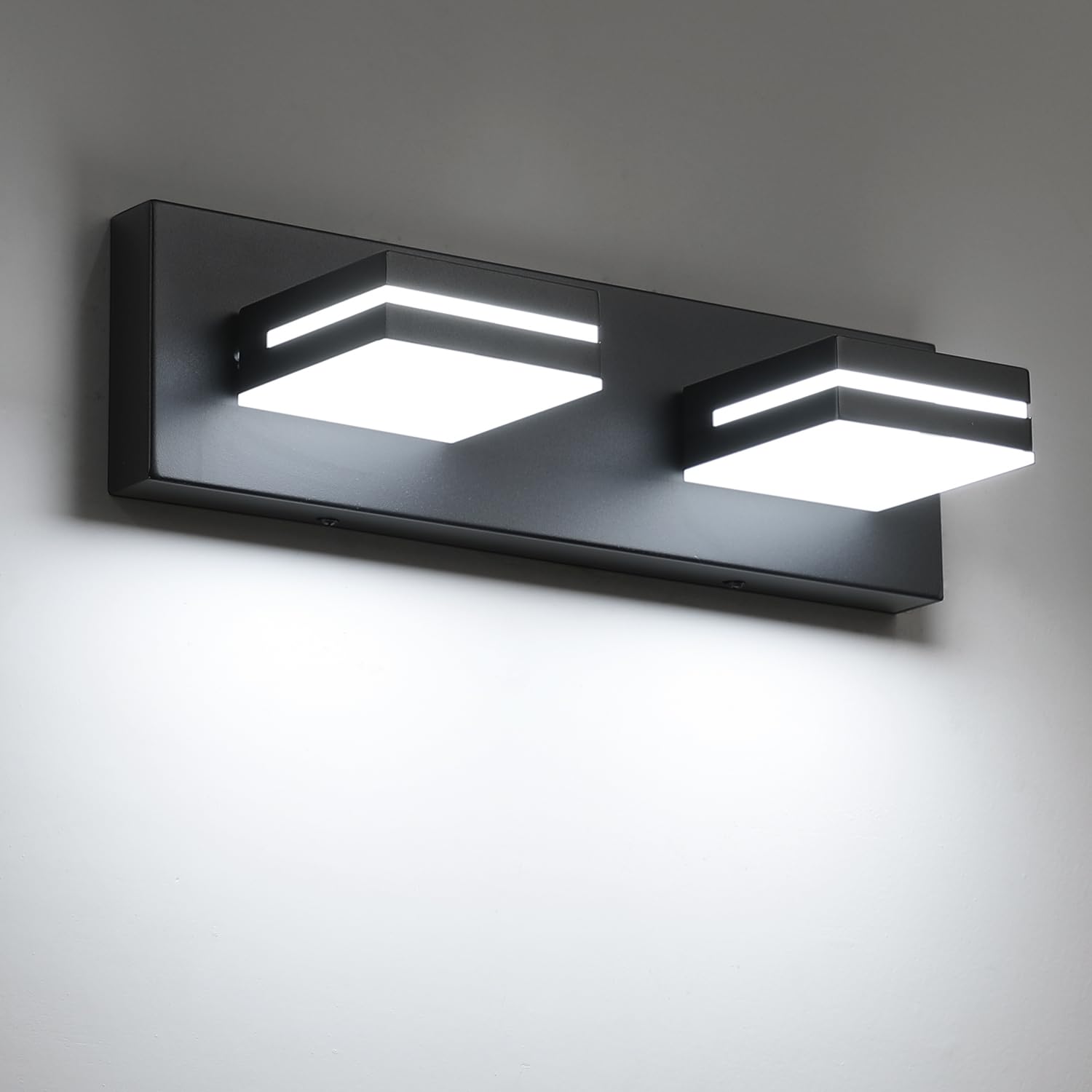 LED Modern Bathroom Vanity Light Fixtures (3-Light, 24-Inch), Matte Black Modern Acrylic Bathroom Wall Lighting Fixtures Over Mirror (Cool White 6000K)