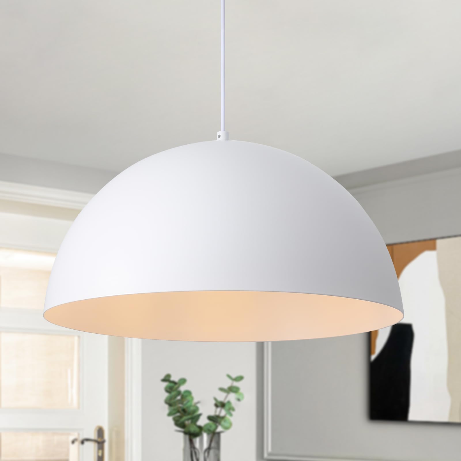 Industrial Dome Chandelier 17.7" Vintage Farmhouse White Pendant Light Fixtures Large Pendant Light for Kitchen Island Dining Room, Bedroom, Hallway, Foyer