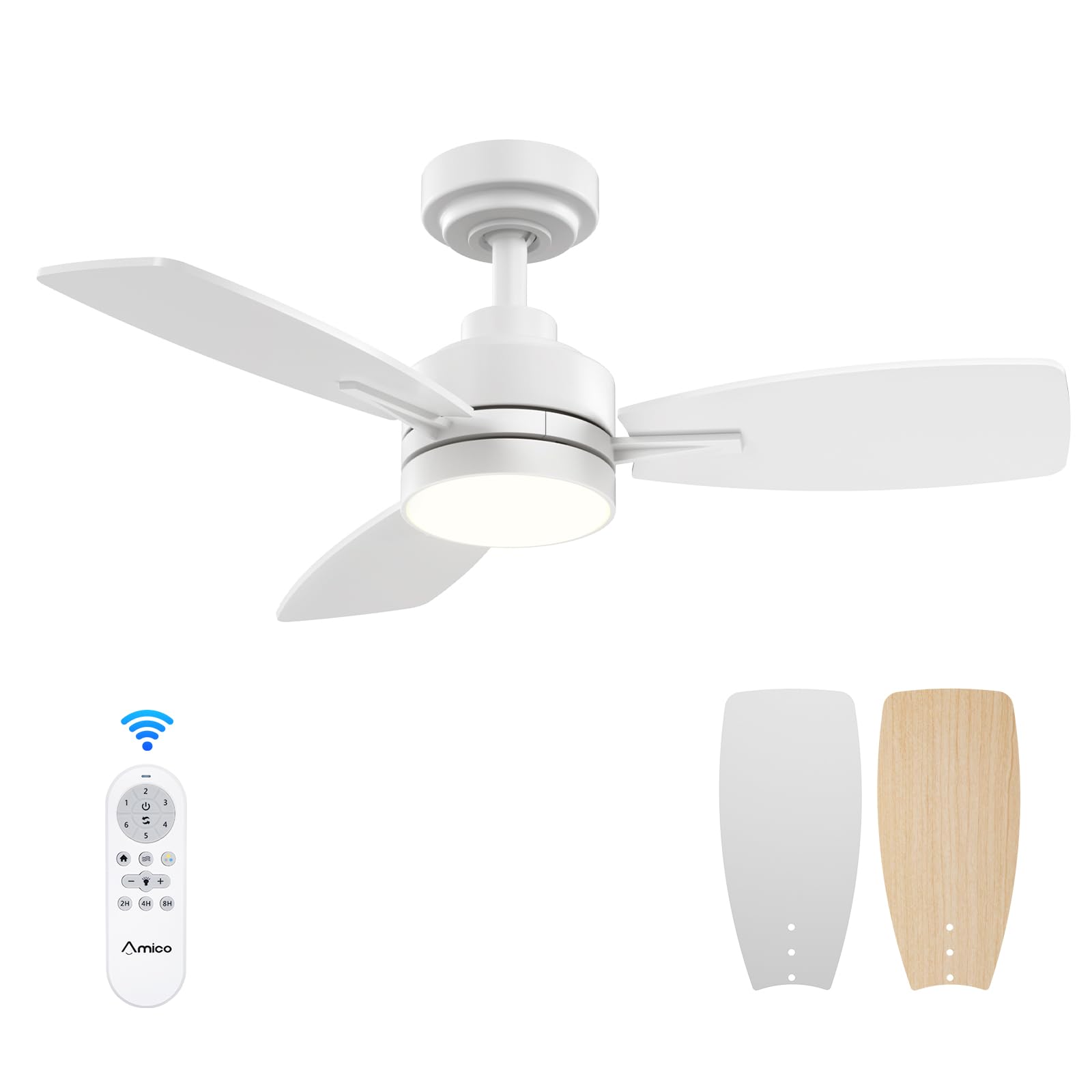 Ceiling Fans with Lights, 44 inch Ceiling Fan with Light and Remote Control, Reversible, 3CCT, Dimmable, Noiseless, Small Black Ceiling Fan for Bedroom, Indoor/Outdoor Use