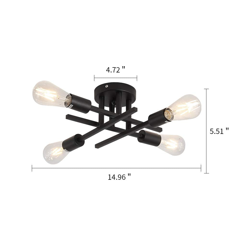 4-Light Semi Flush Mount Ceiling Light Fixture 2 Pack Ceiling Light Matte Black with E26 Base Modern Ceiling Light for Porch Bedroom Hallway Kitchen Farmhouse