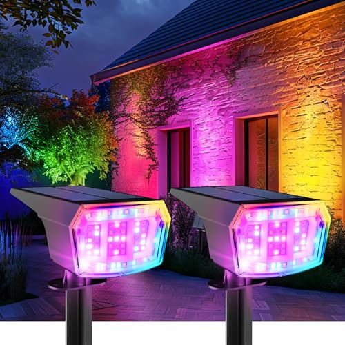 Solar Spot Lights Outdoor Waterproof 4 Pack IP65, 63 LED 3 Lighting Modes Spotlights for Yard Garden House Garage Pathway