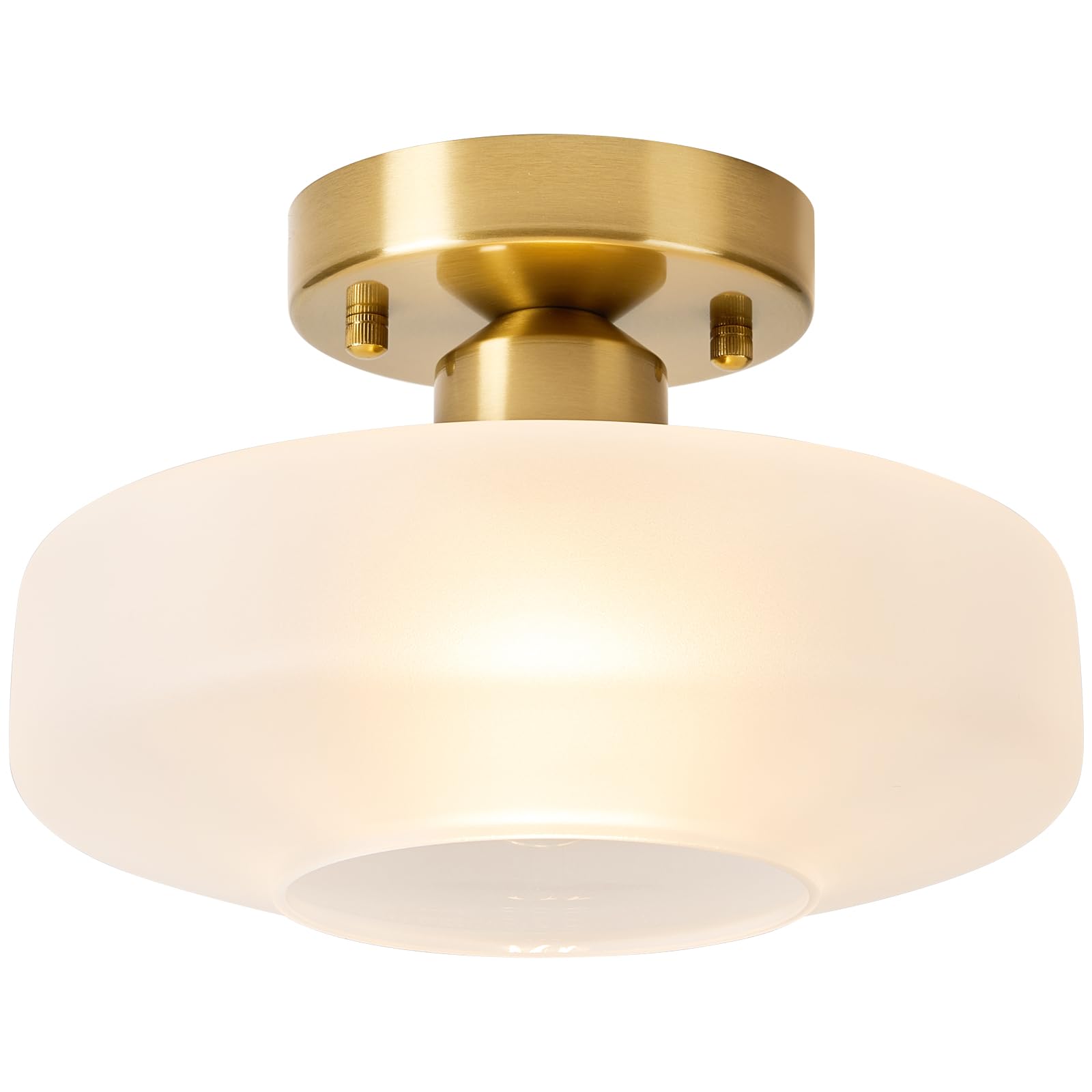 Flush Mount Light with Frosted Glass Shade, Brass Gold Finish Ceiling Light Fixture for Kitchen, Hallway, Entryway, Bathroom, Closet