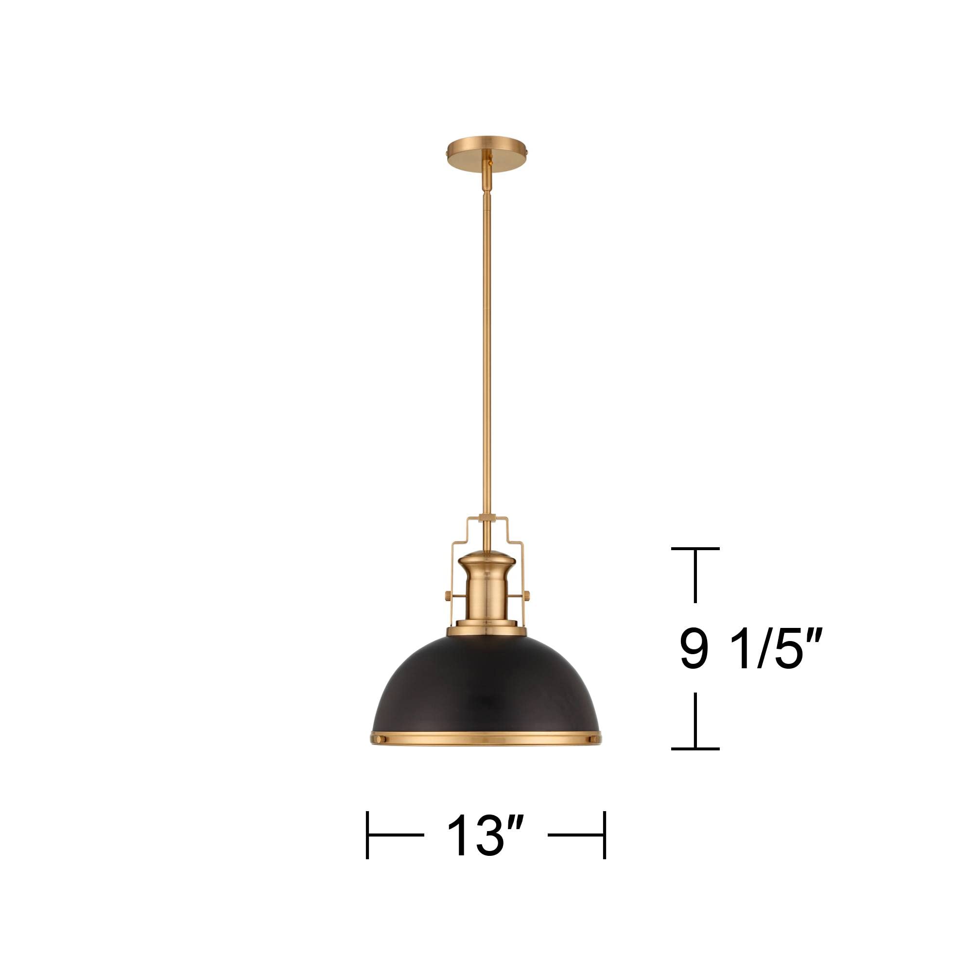 Possini Euro Design Posey Soft Gold Hanging Pendant Lighting 13" Wide Modern Black Dome Shade Fixture for Dining Room House Home Foyer Kitchen Entryway Bedroom Living High Ceilings