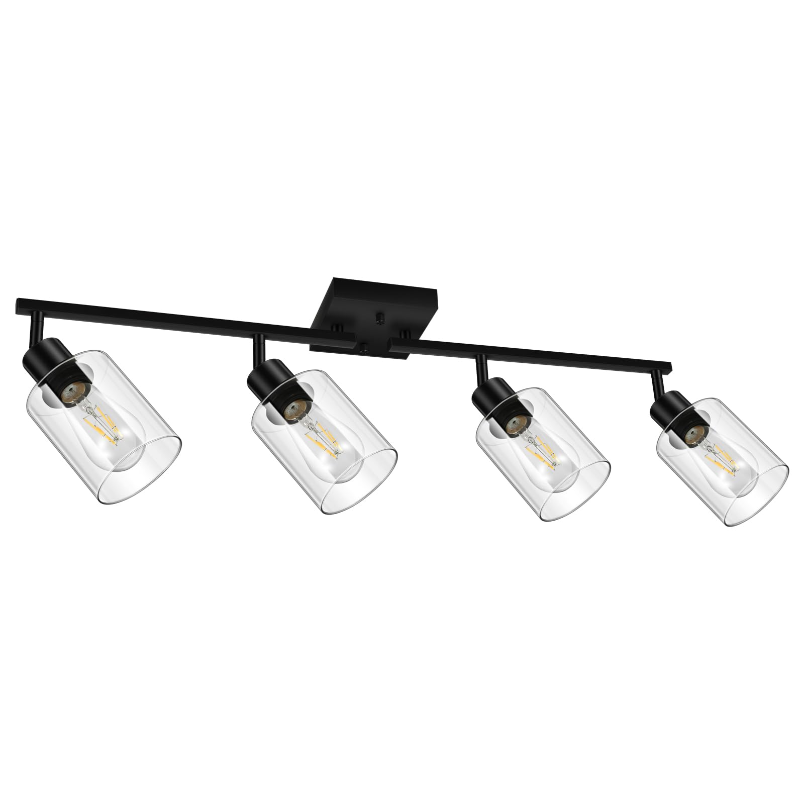 LED 4 Light Track Lighting Kit, 4 Way Ceiling Spot Lighting with Glass Lampshade, Flexibly Rotatable Light Head for Kitchen, Living Room, Bedroom, Bulb Not Included