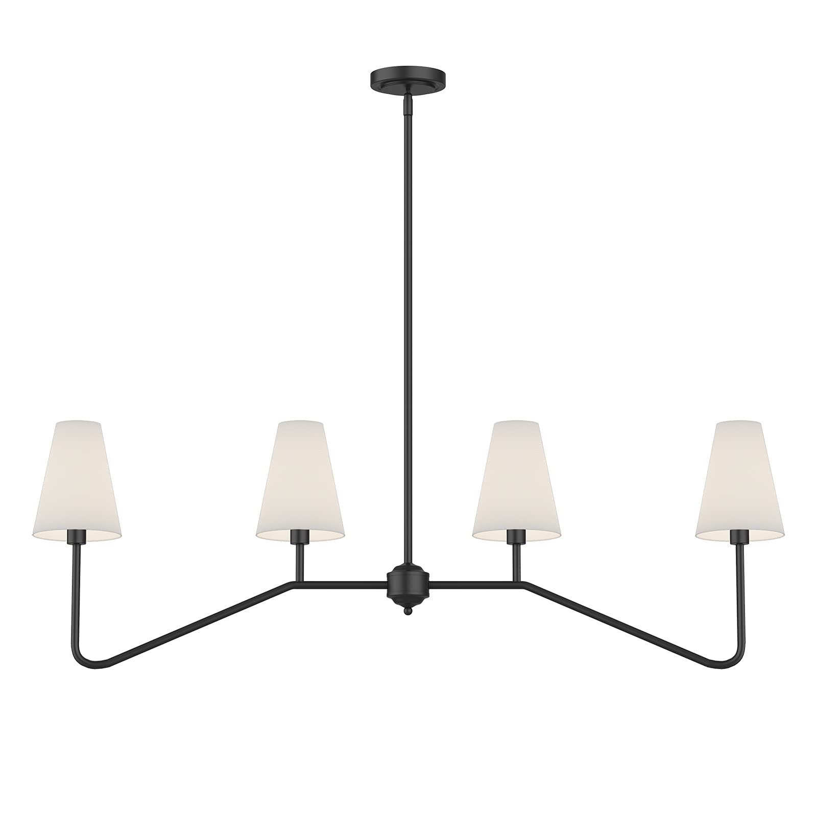 Electro bp;47" W 4-Light Linear Kitchen Island Lighting Fixture Classic Chandeliers Matt Black with White Linen Shades for Dining Room,E12,160W;