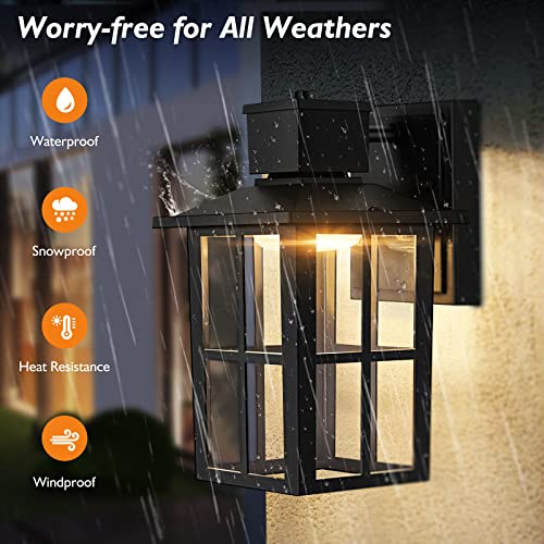 LED Outdoor Wall Lights, 10W 3000K/4000K/6500K Selectable, 800LM High Brightness Black Exterior Light Fixture with Clear Glass Shade, Waterproof Outdoor Wall Lanterns for Patio, 1 Pack