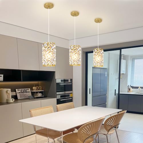 Modern Crystal Gold Pendant Light Fixtures for Kitchen Island Luxury Gold Chandelier Perfect for Dining Room, Bedroom, Kitchen, Living Room