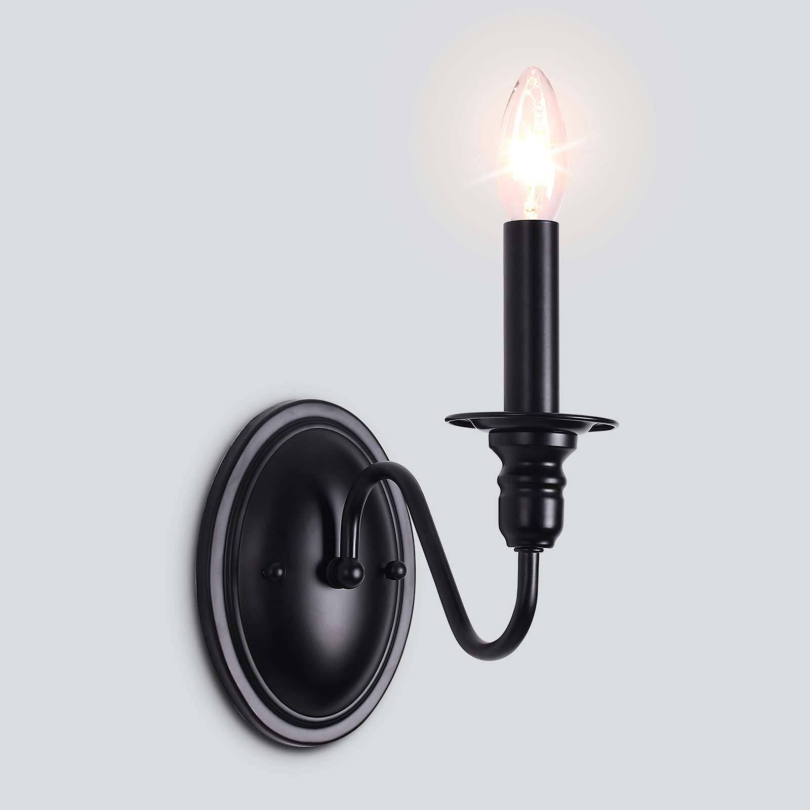 Black Wall Sconces Set of 2, Farmhouse Candle Wall Sconces Vintage Wall Lamps Bathroom Vanity Sconces Wall Lighting Modern Wall Light Fixtures for Bathroom Bedroom Stairway Hallway Porch