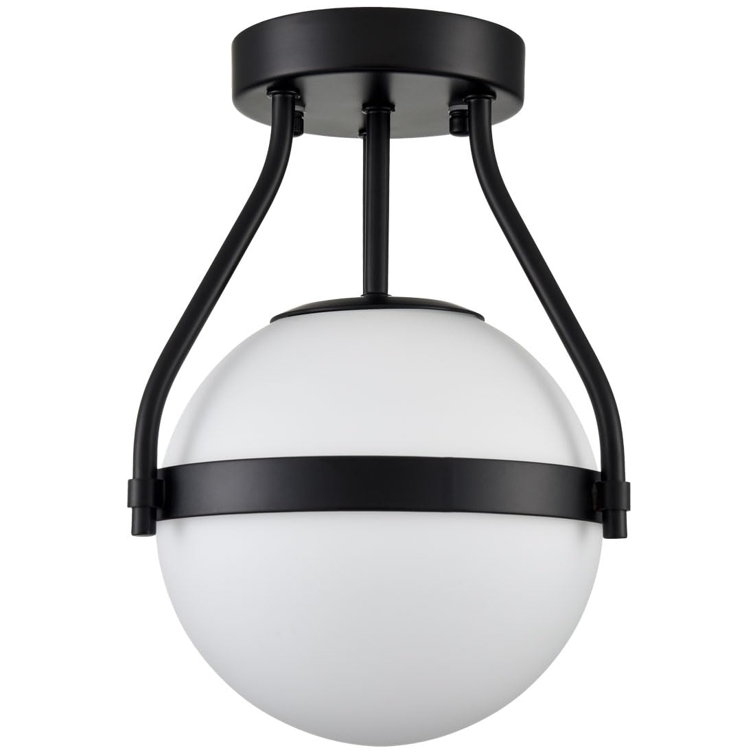 Modern Globe Semi Flush Mount Ceiling Light,Black Ceiling Light Fixture with Opal Glass 7Inch/18CM,Mid Century Kitchen Light Fixtures Hallway Light Fixtures Ceiling for Bedroom Kitchen