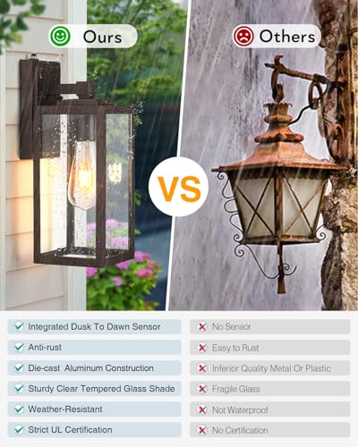 Gold Outdoor Wall Light Dusk to Dawn Sensor, Exterior Wall Mount Sconces Lanterns Fixture for House, Golden Waterproof Aluminum Outside Wall Lamps for Patio, Porch Lighting for Garage Entryway