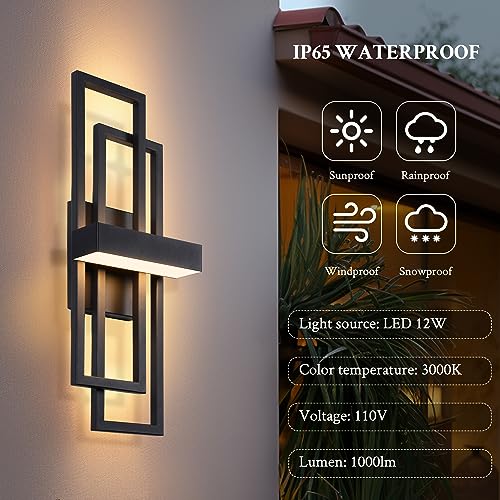 Black LED Wall Sconce, 20" Modern Exterior Light Fixture Outdoor Wall Light, 1000LM Dual Rectangle Wall Sconces Indoor Wall Mount Light Wall Lamps for Bedroom