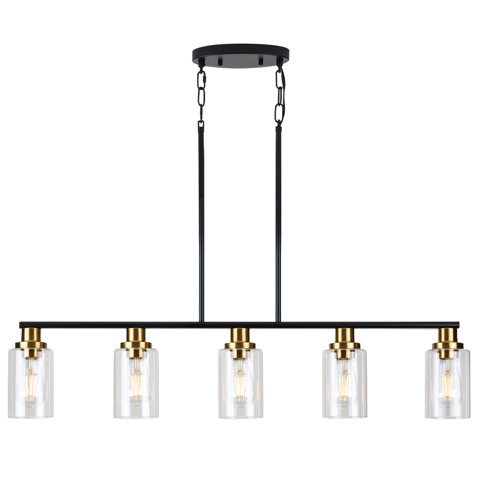 Kitchen Island Lighting, 4-Light Dining Room Light Fixtures Over Table, Gold Linear Chandelier for Dining Room Hanging,Pendant Lights Kitchen Island,with Clear Glass Shade,Height Adjustable