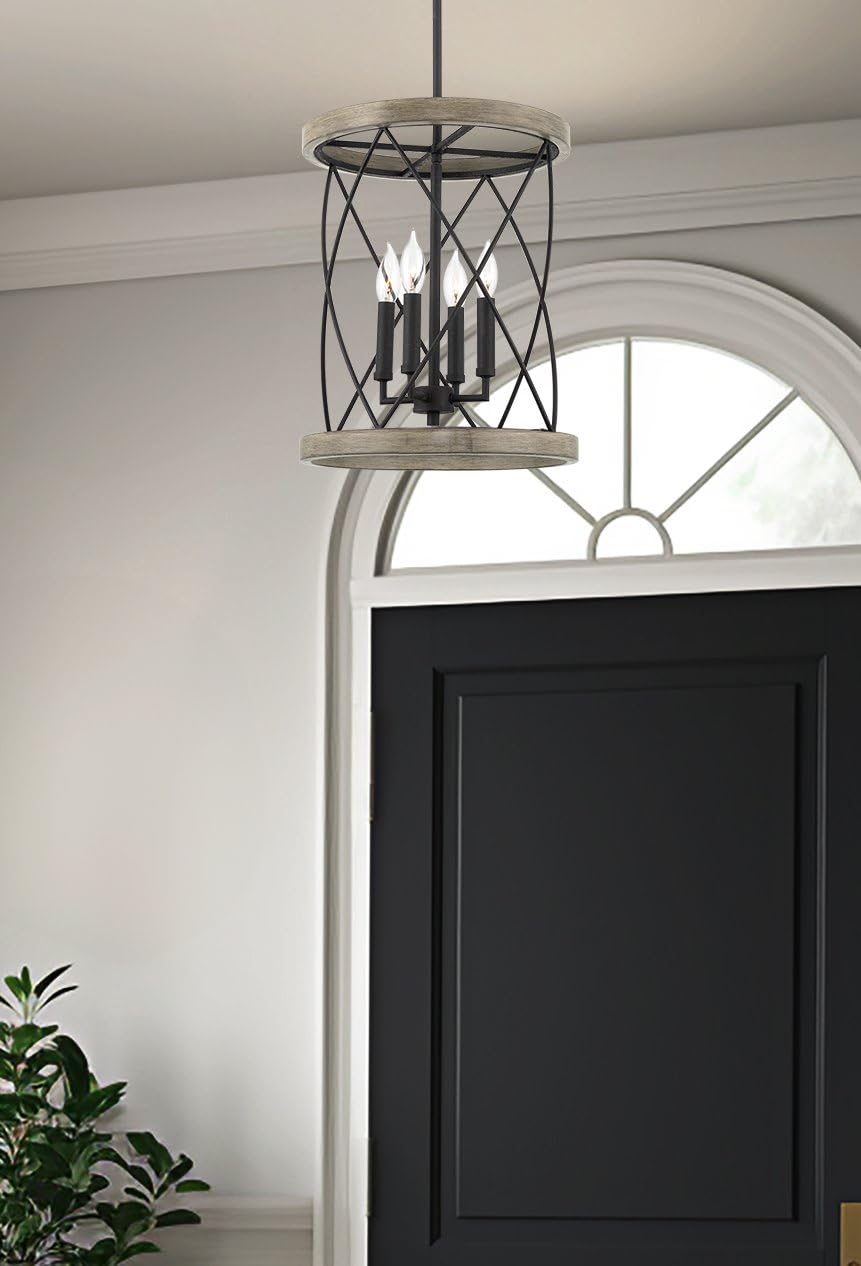 Eleanor 27" Traditional 3-Light Chandelier, Cylinder Foyer Pendant Light, Adjustable Height, Antique White Finish