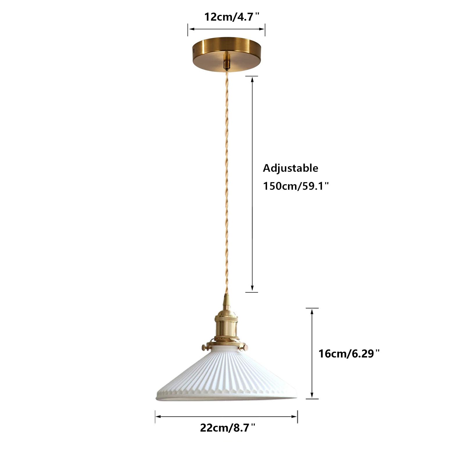 E26 Modern Pendant Light, Minimalist Pleated Ceramic Pendant Light, Kitchen Island Bedroom Dining Room Bar Pendant Light, White Pendant Light Fixture (1-Light)