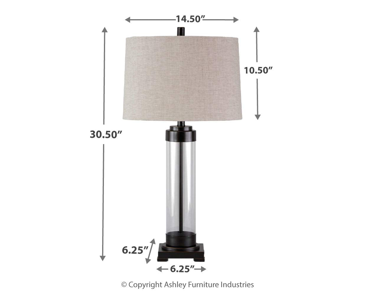 Industrial 30" Glass Table Lamp with Drum Shade, Bronze Finish