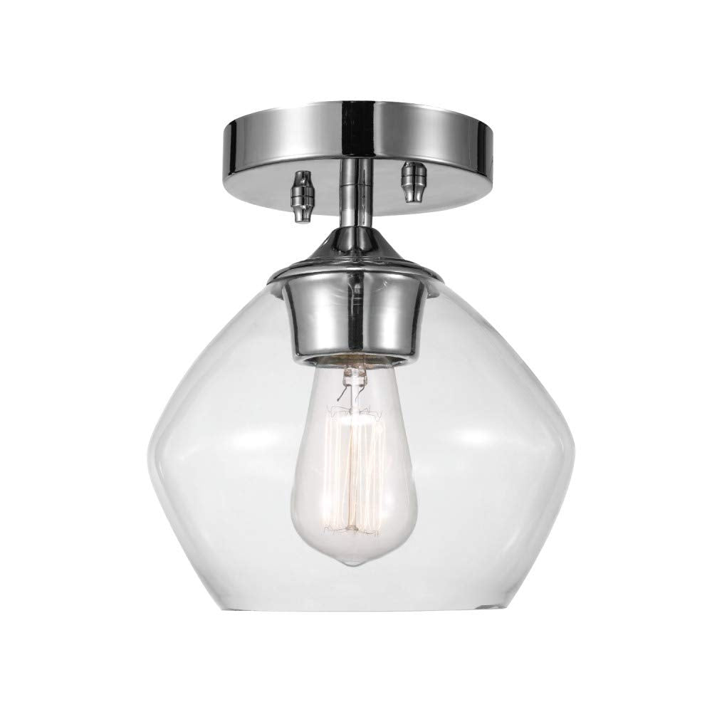 1-Light Semi-Flush Mount Ceiling Lighting, Matte Brass, Clear Glass Shade, Bulb Not Included