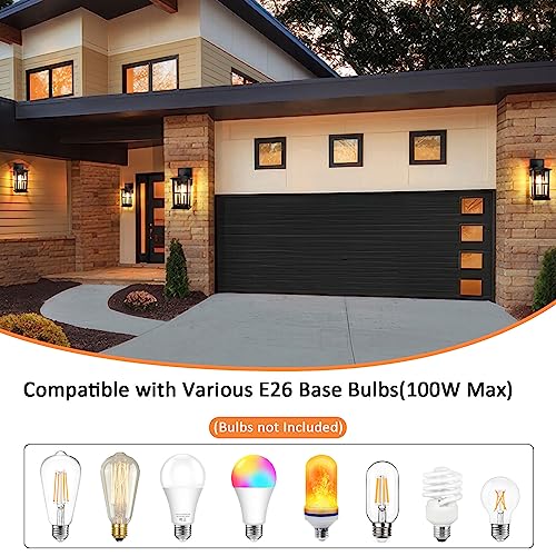 2-Pack Outdoor Light Fixtures Wall Mount, Waterproof Exterior Wall Lanterns Porch Lights, Matte Black Outside Lights for House with Clear Glass Shades for Garage Front Door, Bulb not Included