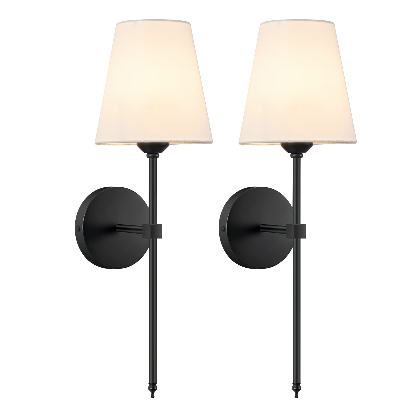 Wall Sconces Sets of 2, Retro Industrial Wall Lamps, Bathroom Vanity Sconces Wall Lighting with White Fabric Shade, Suitable for Bedroom Living Room Corridor Kitchen