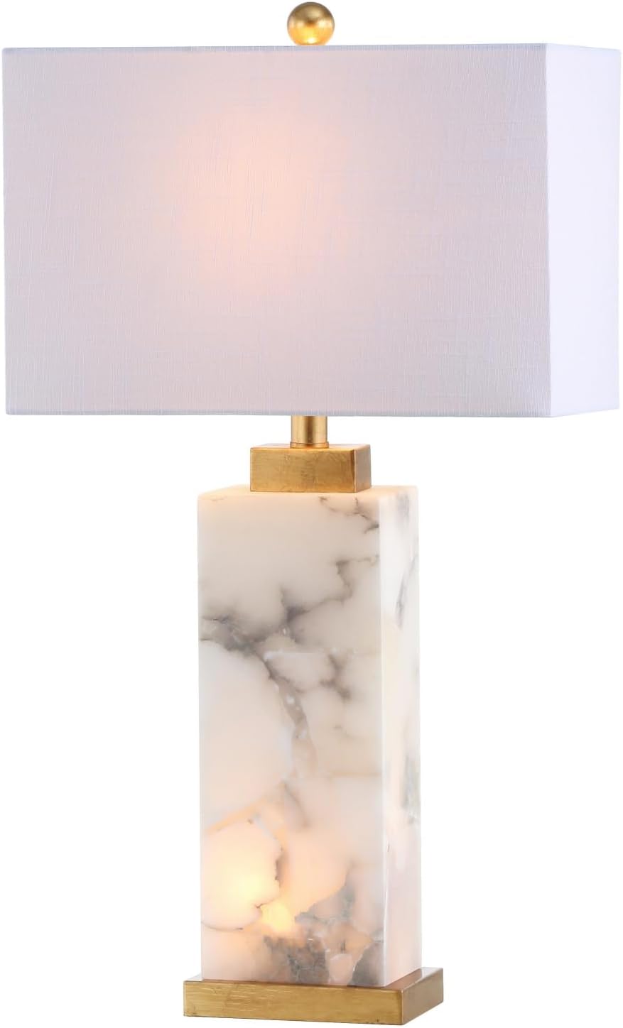 Elizabeth 27.5" Alabaster LED Table Lamp Coastal Contemporary Bedside Desk Nightstand Lamp for Bedroom Living Room Office College Bookcase LED Bulb Included, White/Gold Leaf