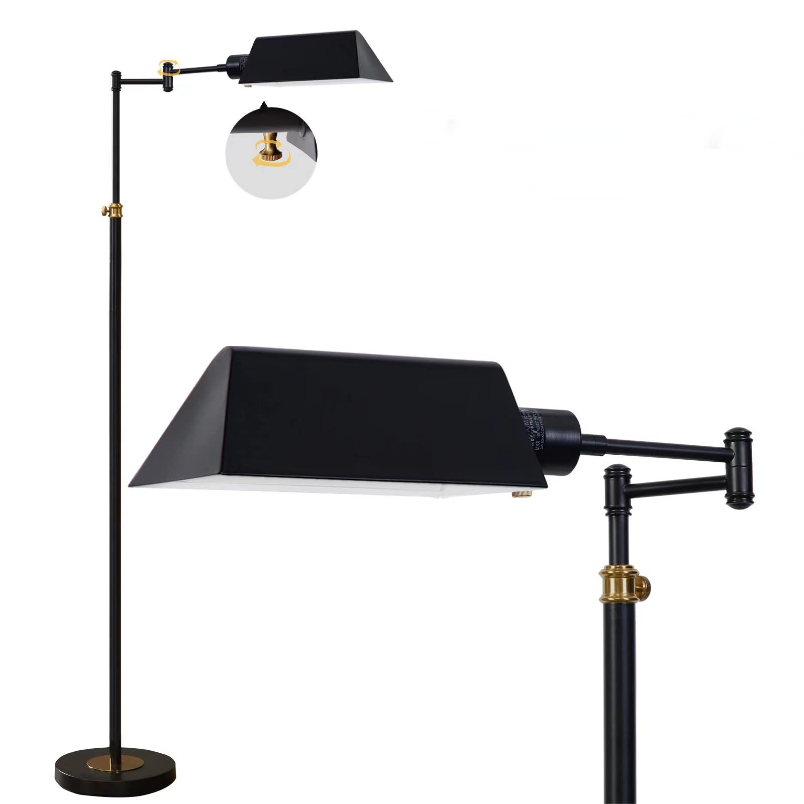 Dimmable LED Pharmacy Floor Lamp for Living Room, Full Range Dimming Bedroom Floor Lamp, Adjustable Height Standing Lamp with 350° Swing Arm