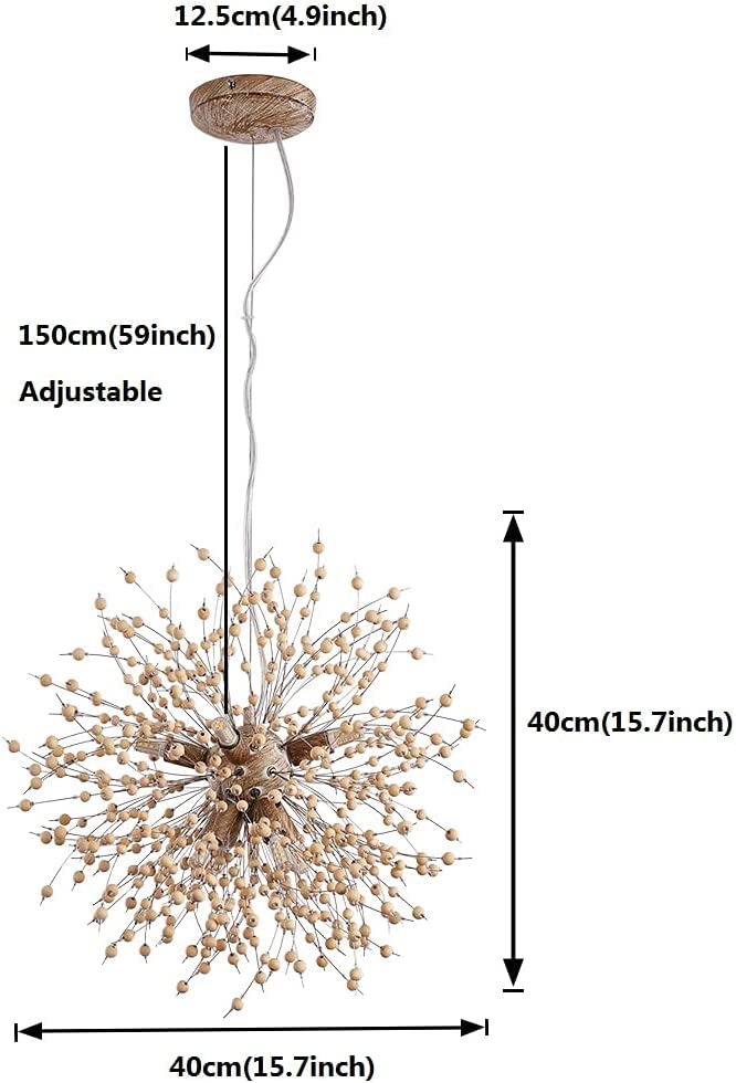 Modern Wooden Beads Dandelion Chandelier, Firework Pendant Lighting, 8-Lights Boho Hanging Light Fixture for Living Room Dining Room Bedroom Kitchen Foyer（Bulb is Included）