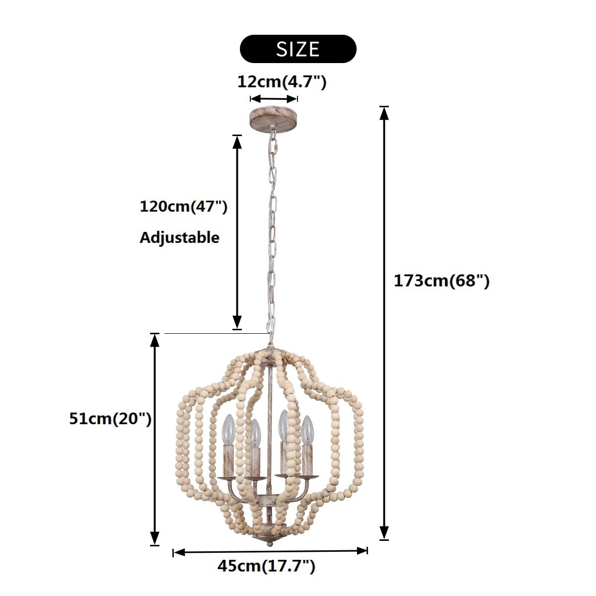 Modern Wooden Beads Dandelion Chandelier, Firework Pendant Lighting, 8-Lights Boho Hanging Light Fixture for Living Room Dining Room Bedroom Kitchen Foyer（Bulb is Included）