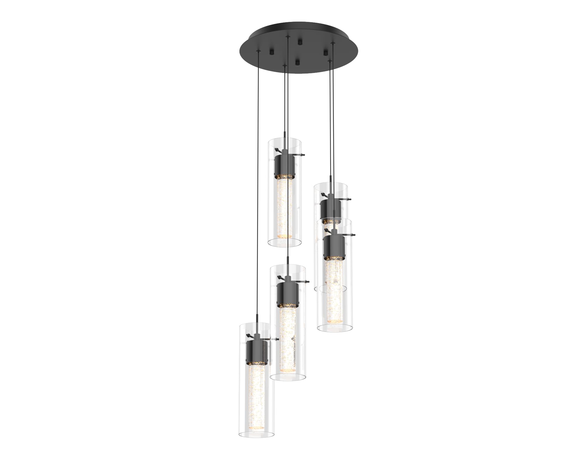 5-Light Chandelier Pendant Ceiling Light, Integrated Led and Bubble Glass, for Kitchen Island, Hallway, Entryway, Passway, Dining Room, Bedroom, Balcony Living Room