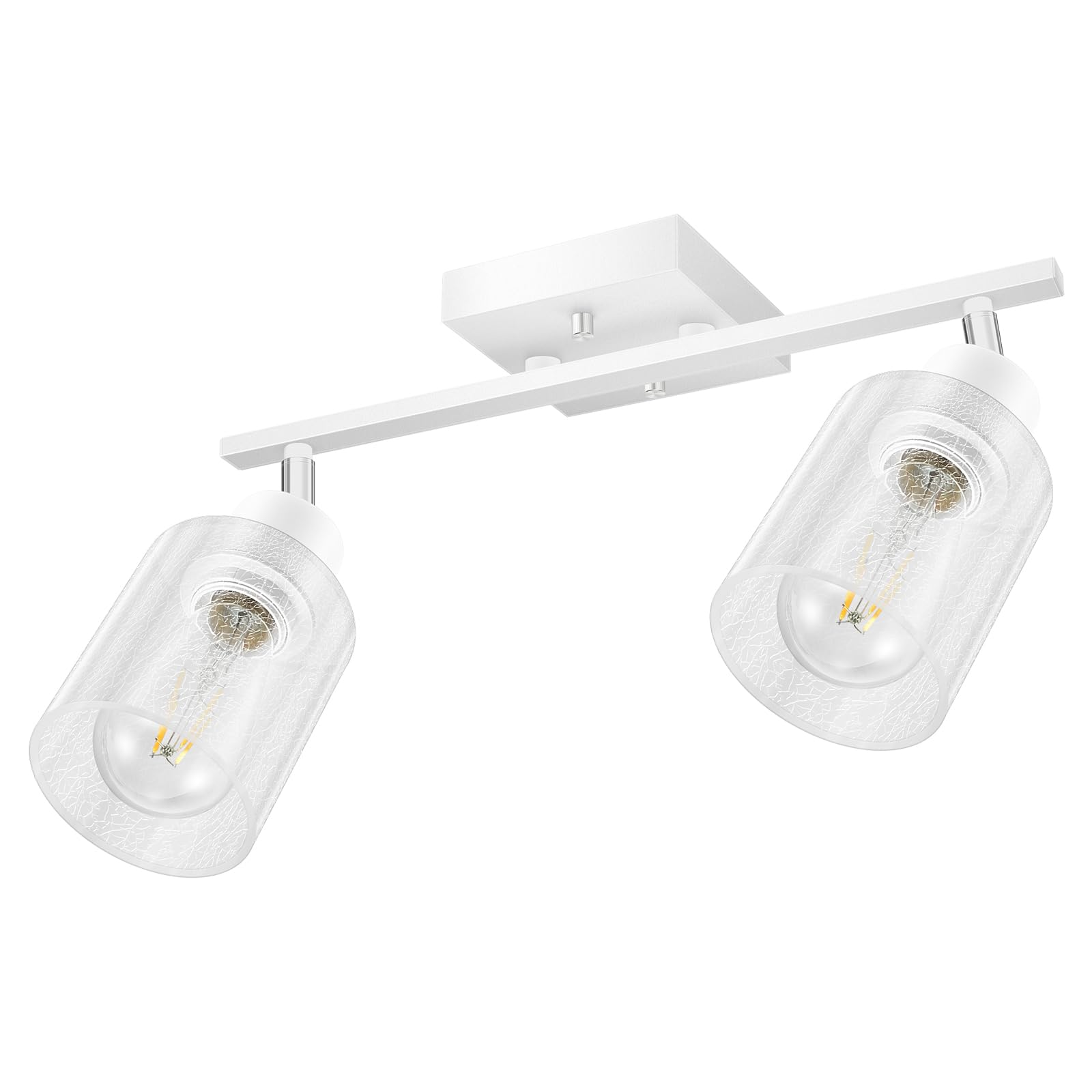 LED 4 Light Track Lighting Kit, 4 Way Ceiling Spot Lighting with Glass Lampshade, Flexibly Rotatable Light Head for Kitchen, Living Room, Bedroom, Bulb Not Included