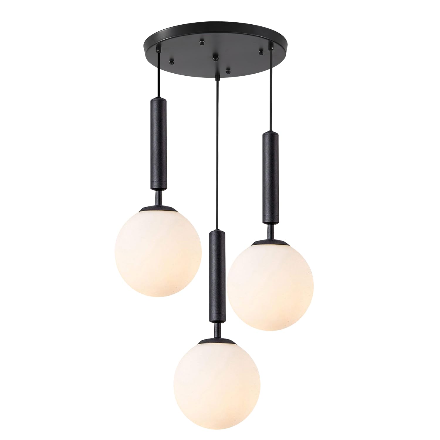 KCO Lighting 3 Light Globe Cluster Pendant Light Modern Large Milk Glass Chandelier Mid Century Black Cluster Chandelier Pendant Lighting Vintage Multi Light Hanging Ceiling Fixture