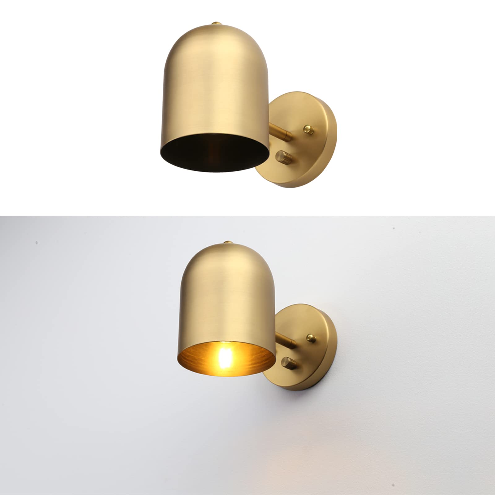 Set of 2 Modern Wall Sconce Dimmer Switch, Brass Finish Wall Light Lamp Adjustable Light Angle Wall Vanity Lighting, E26 Bulb Base Reading Lighting Decor for Bedroom Hallway Living Room