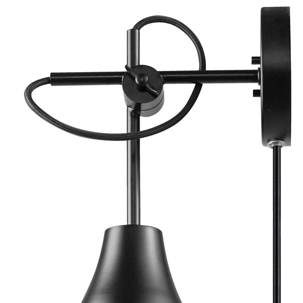 Globe Electric 51725 1-Light Dimmable Plug-in or Hardwire Wall Sconce, Matte Black, Faux Walnut Accent, Stepless Dimming Rotary Switch on Canopy, Black Fabric Cord, Bulb Not Included