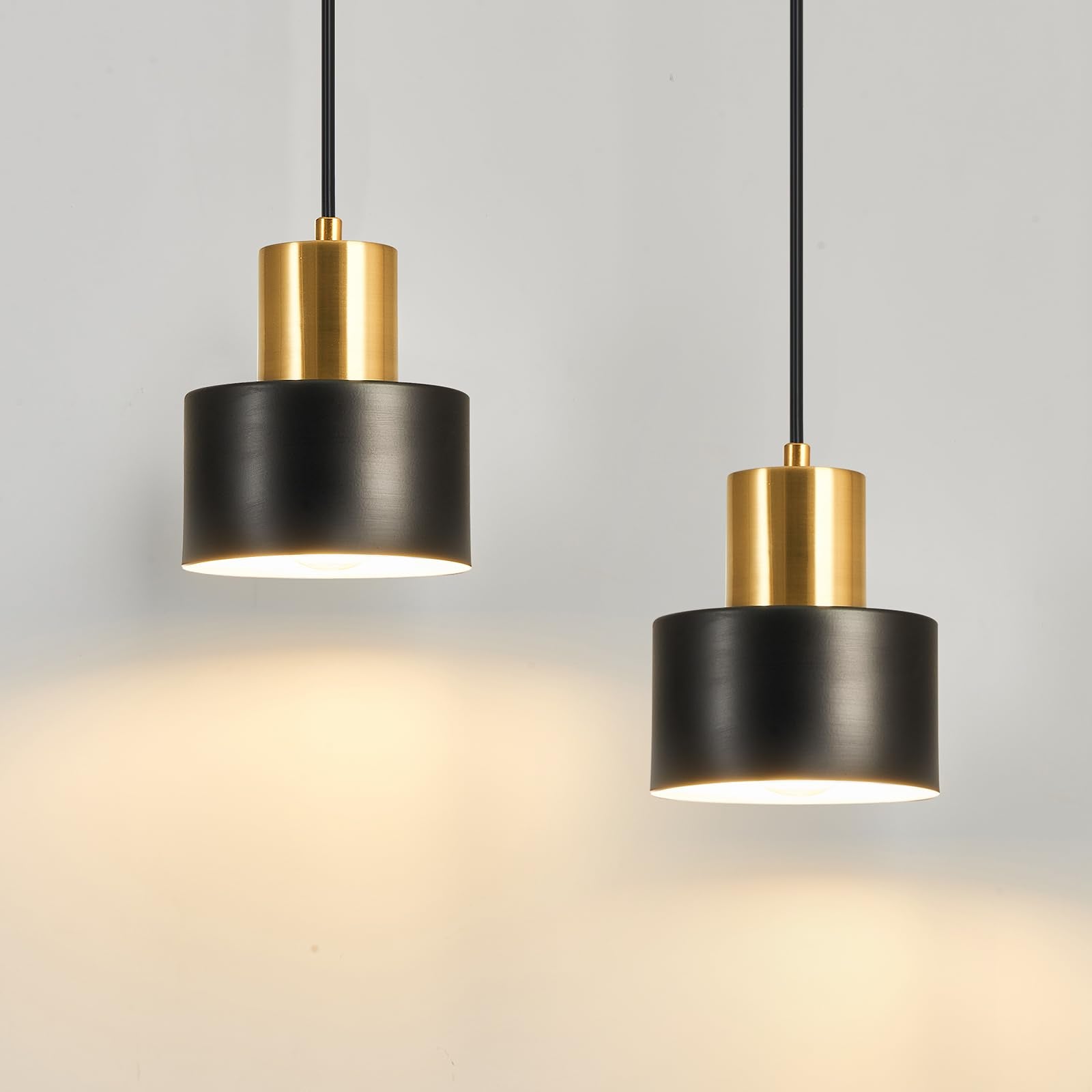 Industrial Mini Pendant Light Fixture Black and Gold Farmhouse Modern Adjustable Matte Hanging Chandelier Ceiling Light for Kitchen Island Dining Room Foyer Hallway Bedroom(1 Pack,Small)