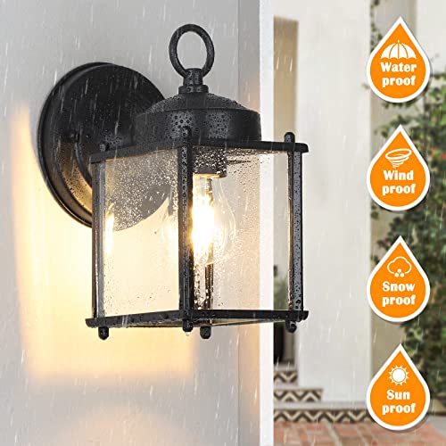 Outdoor Wall Lantern, Exterior Waterproof Wall Sconce Light Fixtures, Black Front Door Wall Lighting with Clear Beveled Glass Shade, 2 Pack