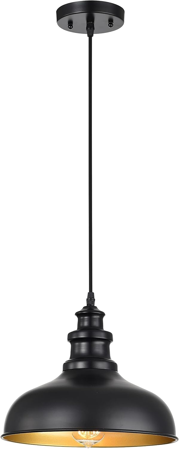 Farmhouse Pendant Lights, Ceiling Industrial Hanging Pendant Lighting Fixture, Barn Pendant Hanging Lights for Kitchen Island Dining Room Restaurant Hallway Patio (Black, 1 Pack)