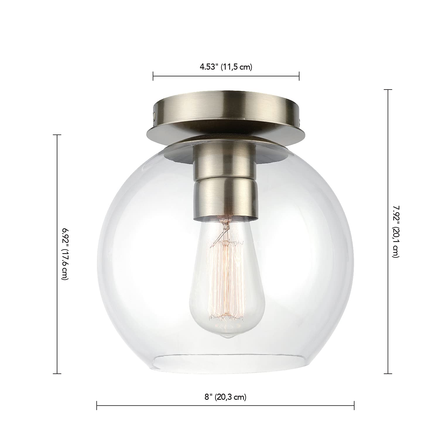 1-Light Semi-Flush Mount Ceiling Lighting, Matte Brass, Clear Glass Shade, Bulb Not Included