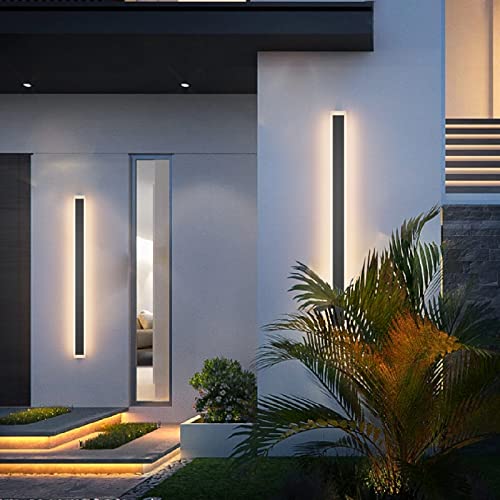 2 Pack Outdoor Wall Lights, Gold LED Exterior Light Fixtures Wall Mount, Modern Porch Lights Wall Sconce, Long LED Linear Wall Lamp Outside Lighting for Garage, Front Door 3000K