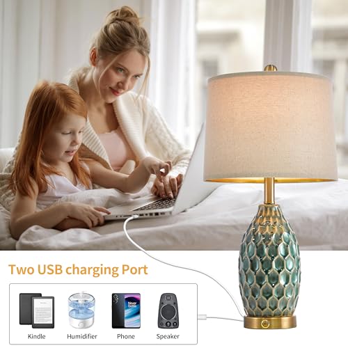 Modern Ceramic Table Lamp Set of 2 Industrial Boho Metal Bedside Lamp for Living Room Office Nightstand Lamp for Bedroom