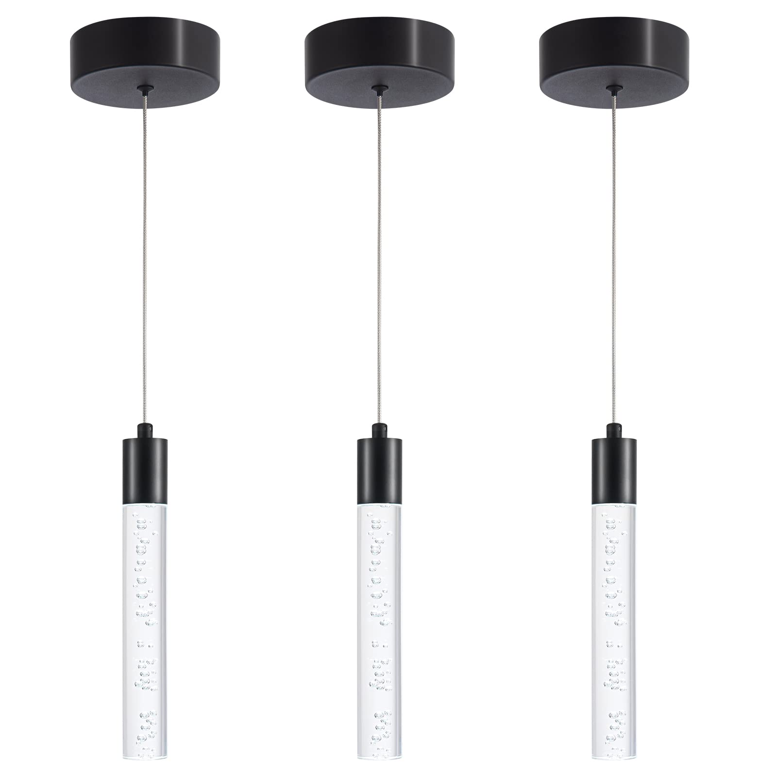 Modern Pendant Lighting 5-Light Linear Chandeliers Dimmable LED Pendant Lights Kitchen Island Lighting with Matte Black Finish and Acrylic Shades for Kitchen Island and Dining Room…