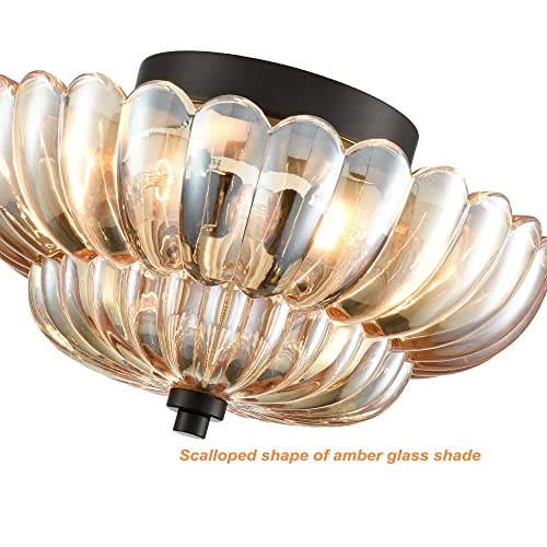 Modern Black Ceiling Light Traditional Semi Flush Mount Ceiling Light with Scalloped Clear Glass for Living Room Hallway Close to Ceiling Light Fixture