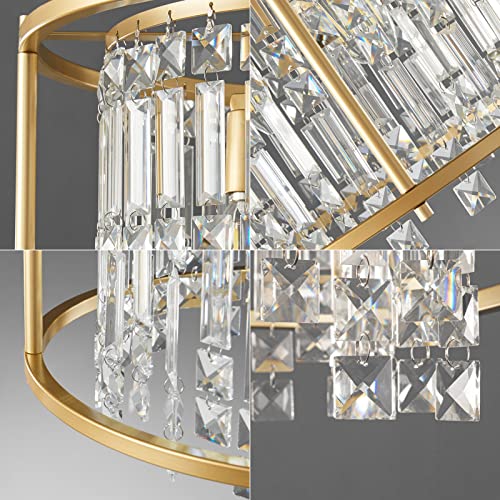 4-Light Dining Room Light Fixture 11.81 inch Square Lndustrial Farmhouse Chandelier Gold Metal Crystal Pendant Light for Kitchen Island Dining Room Living Room Flat and Inclined Ceiling