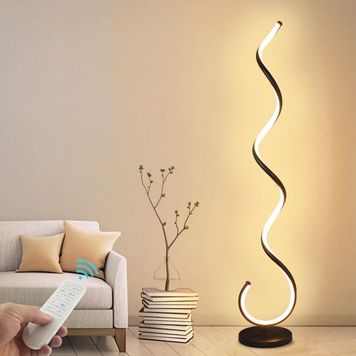 Spiral LED Floor Lamp, 40W Dimmable Modern Floor Lamps for Living Room with Remote Control, Stepless Adjustable Colors & Brightness Standing Lamp Reading Corner Floor Lamp for Bedroom - Black