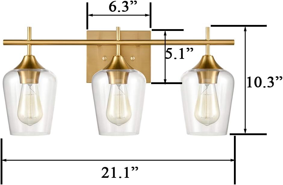 Industrial Bathroom Vanity Lights 3-Light Clear Glass Wall Sconces