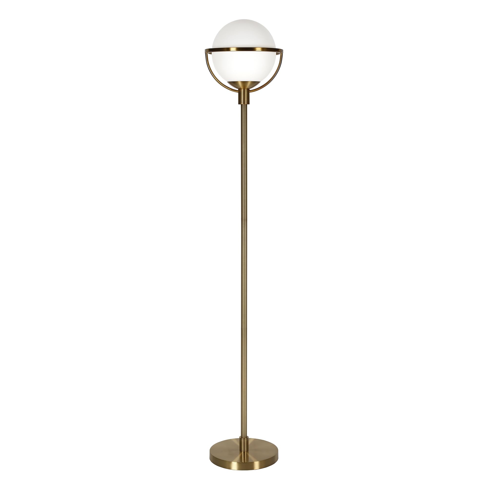 Cieonna Globe & Stem Floor Lamp with Glass Shade in Brass/White, 68" Tall