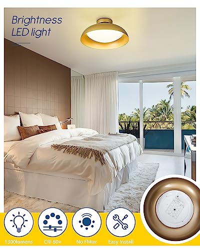 Gold Ceiling Light, 12 Inch LED Semi Flush Mount Ceiling Light Fixture, 12W/700Lm Ceiling Lights for Kitchen, Bathroom, Hallway, 3000K/4000K/6000K Adjustable, KDCL01-GD